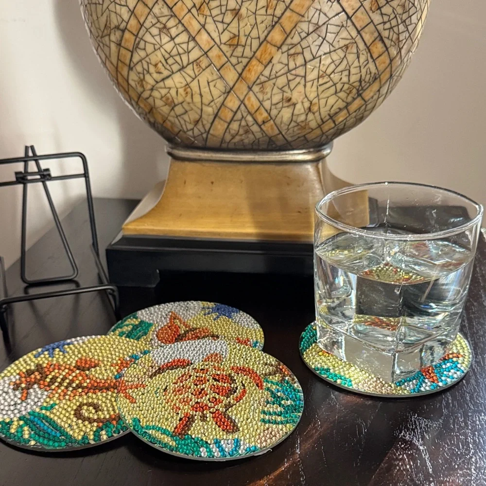 🌊 Handcrafted Coastal Diamond Art Coasters – Ocean Theme | Set of 4 Gift Ready - Picture 3 of 6